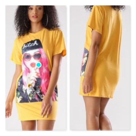 Mustard Retro Lollipop Girl Graphic Tunic - Picture 1 of 2